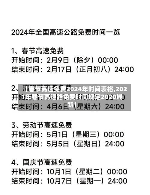 【春节高速免费2024年时间表格,2021年春节高速路免费时间规定2020最新】-第2张图片