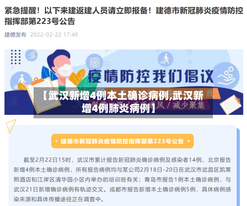 【武汉新增4例本土确诊病例,武汉新增4例肺炎病例】-第1张图片